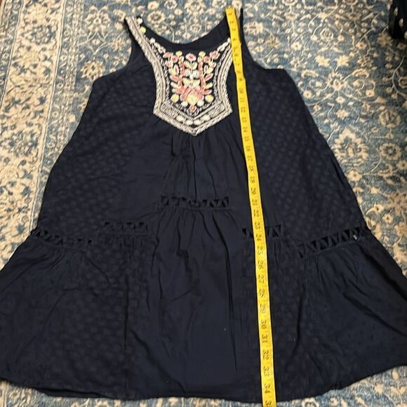 Anthropologie Maeve Tisa Blue Boho Embroidered Pullover Swing Dress Cottagecore - Picture 11 of 14